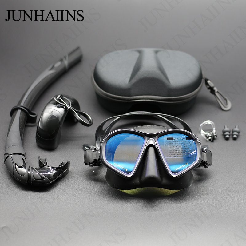 Freediving Mask Set - หน้ากากดำน้ำแบบกระจกนิรภัยความจุต่ำแบบเปียก รุ่น J-Type พร้อมที่ยึดกล้อง ชุดดำน้ำสน็อกเกิล บูเชโอ