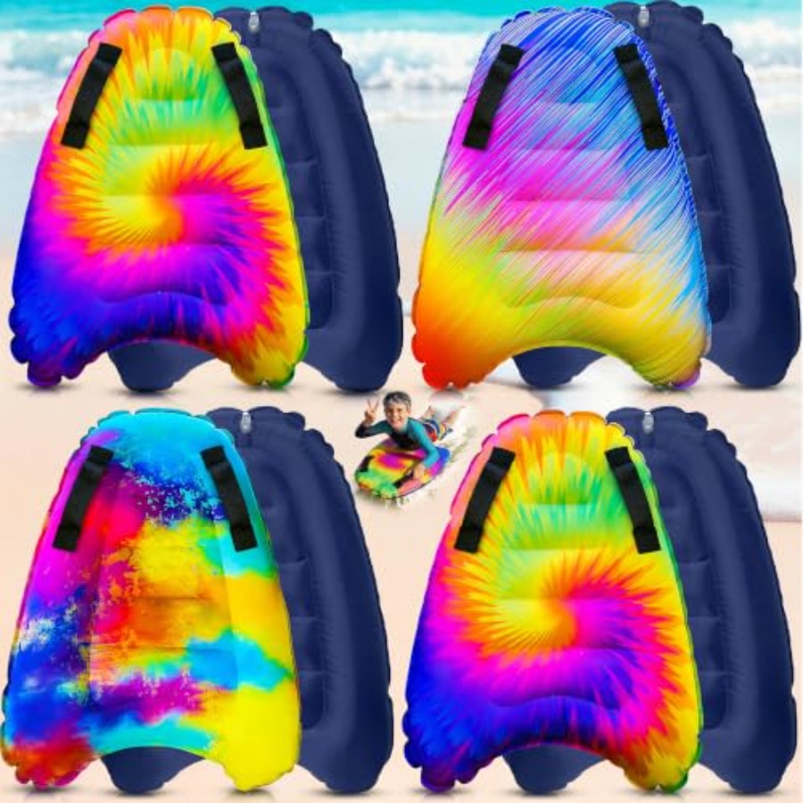 Bodyboard Boogie Board - ชุดบอร์ดโต้คลื่นเป่าลม 4 ชิ้น พร้อมที่จับ สำหรับสไลด์น้ำ บอร์ดบูกี้สำหรับชายหาด