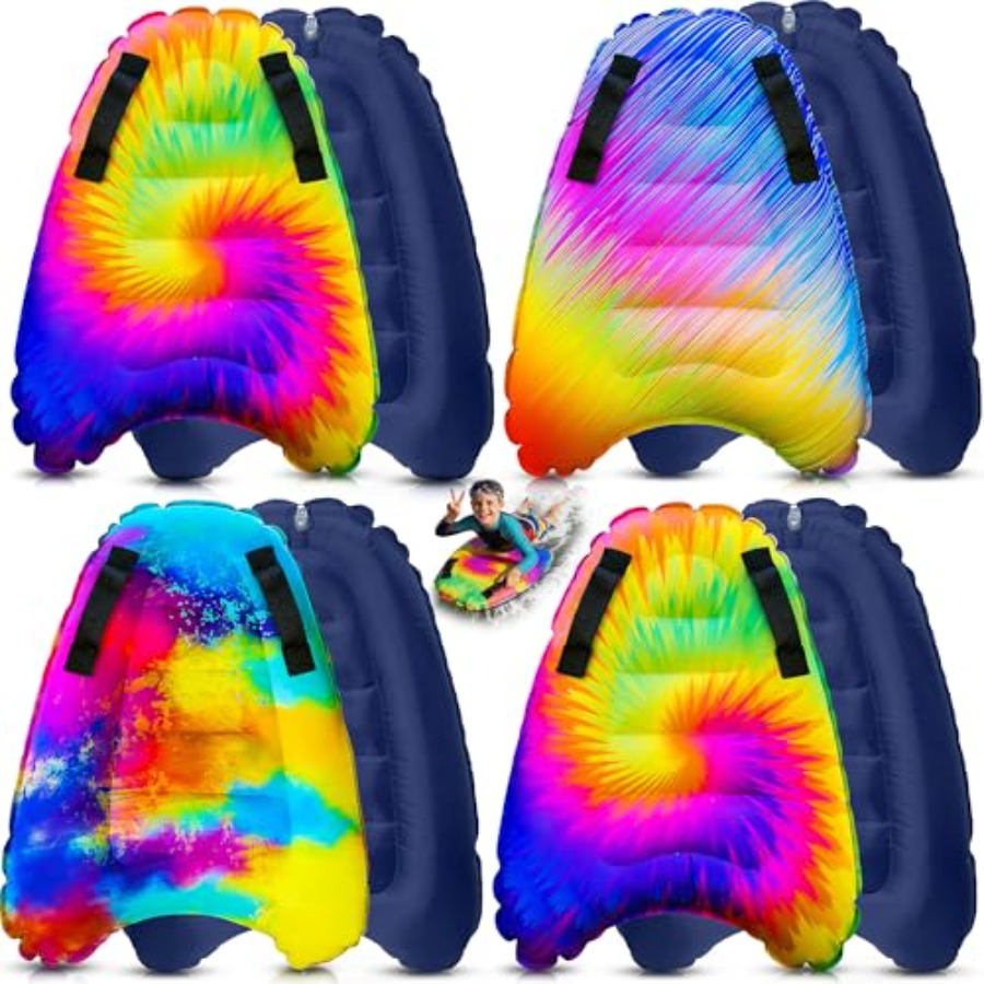 Bodyboard Boogie Board - บอร์ดโต้คลื่นแบบเป่าลม 4 ชิ้นพร้อมที่จับสำหรับสไลเดอร์น้ำ, บอร์ดบูกี้สำหรับชายหาด, สระว่ายน้ำ, ทะเลสาบและสไลเดอร์,
